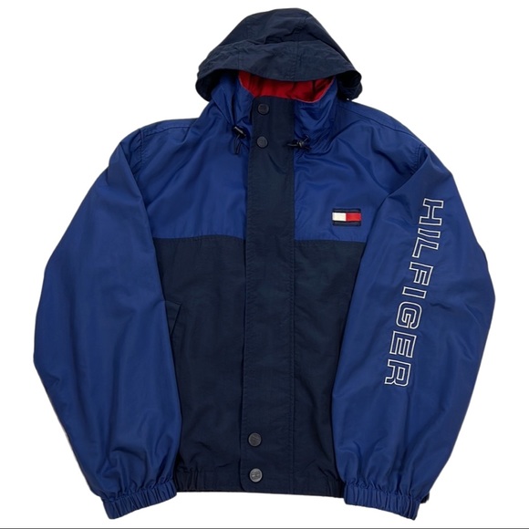 Vintage 1990s Tommy Hilfiger Jacket Windbreaker with spell out HILFIGER sleeve - Picture 4 of 14